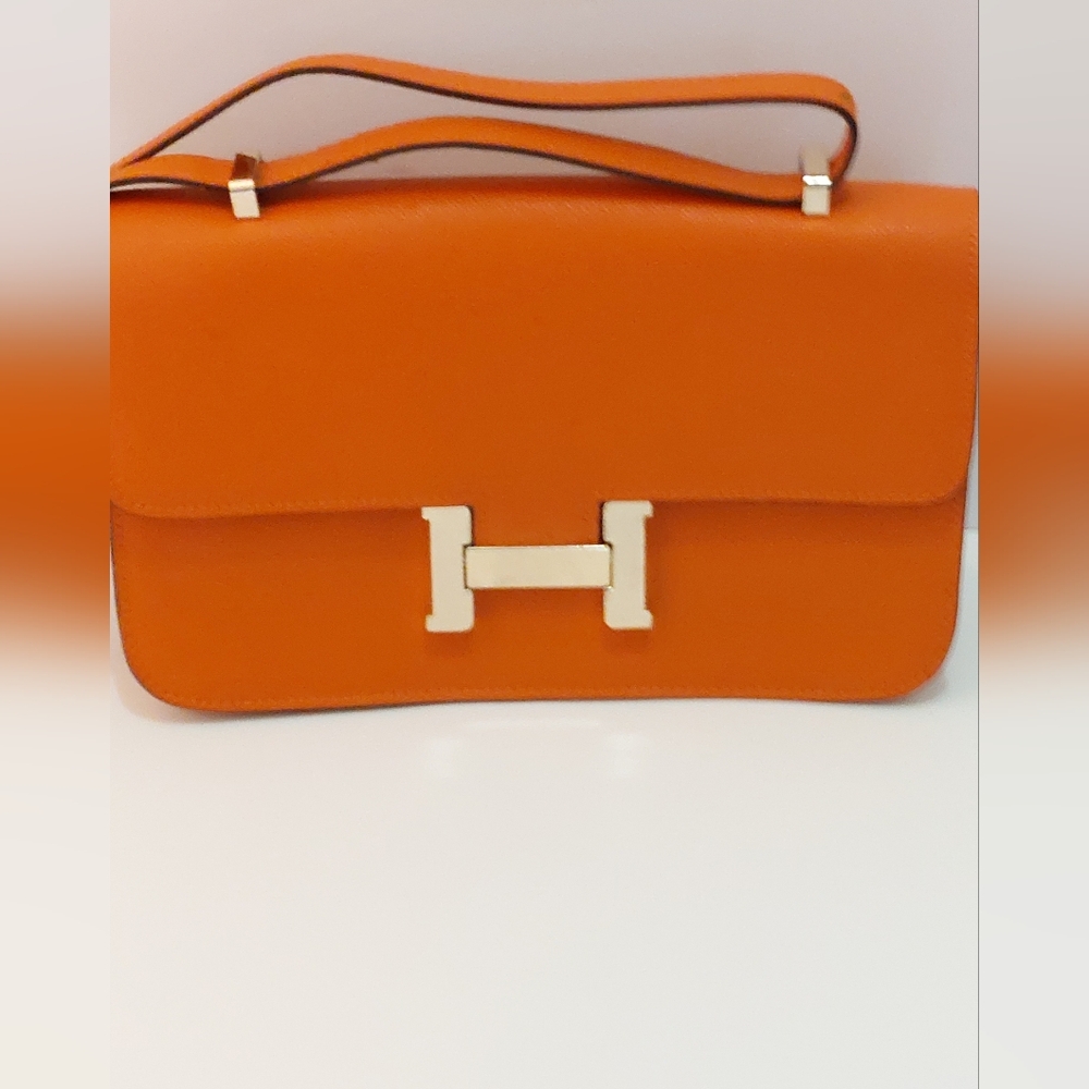 SALE  Hermes Orange H Swift Leather Constance Elan Bag With Gold Hardware